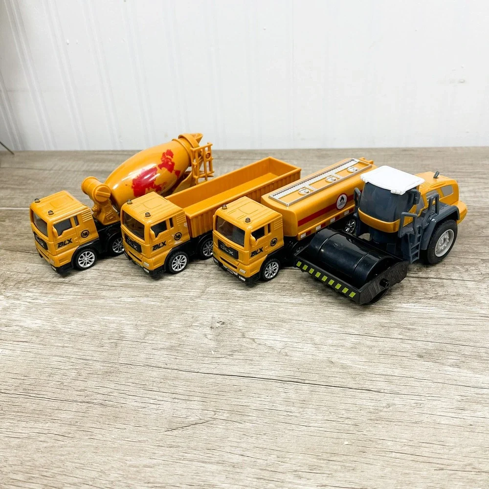 Cobid Box Yellow Construction Vehicle Toy Set Cement Mixer Tanker Roller 4pc